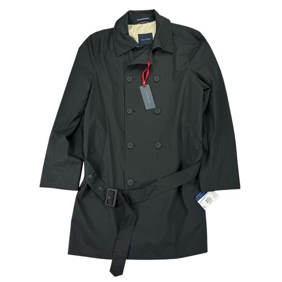 Tommy Hilfiger Mens Pratt Modern Fit Double-Breasted Rain Coat Black 44R - Picture 1 of 5